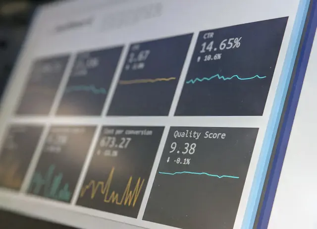 Analytics dashboard showing performance metrics and graphs.